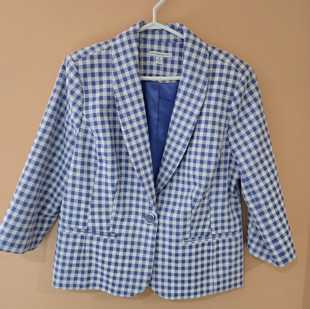 blue check blazer